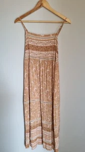 Jaase Dress S Tan Floral Boho Midi Lace Trim Earthy Girl Rayon Festival Core - Picture 1 of 16