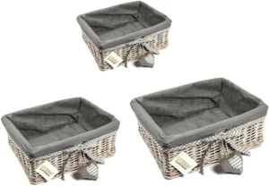Grey Natural Wicker Storage Basket Gift Hamper Box With Bow & Removable Liner - Picture 1 of 8