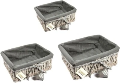 Grey Natural Wicker Storage Basket Gift Hamper Box With Bow & Removable Liner - Image 1 of 4