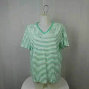90s Classic Elements Short Sleeve V-Neck Lime Stripe T-Shirt - Large #9653 - Picture 1 of 8