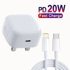 For iPhone 14 13 12 11 Pro XR X Fast Charging 20W USB-C QC PD Plug Charger Cable