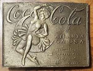 Vintage 1970s COCA-COLA TRANS-PAN EXPO SOUVENIR Dancer Brass Toned BELT BUCKLE - Picture 1 of 4