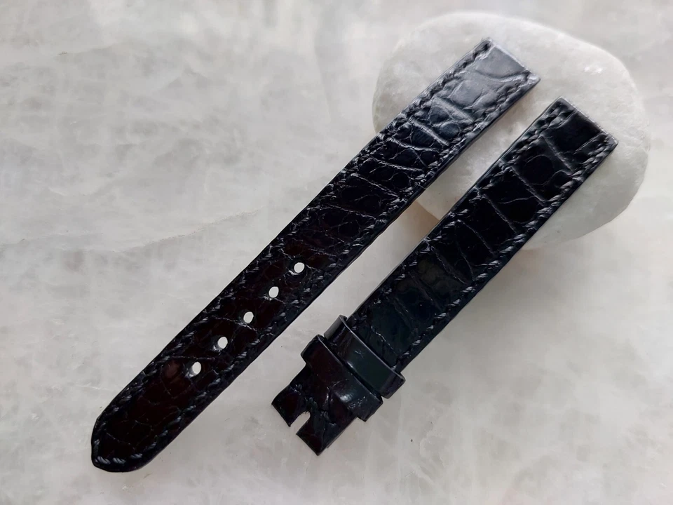 Pulseira de relógio de couro com estampa de crocodilo jacaré preto 13 mm/12 mm - Imagem 1 de 1