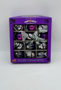 Radko Shiny Brite Halloween Ornaments Glass Glitter Striped Spider Webs New - Picture 1 of 9