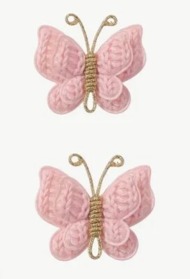 Girls Adorable Pink  & Gold Butterfly Knit  Hair Clip Set - Image 1 of 4