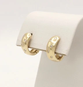 14k Gold Natural Diamond Huggie Hoop Earrings Floating Scattered Stones New - Picture 1 of 8