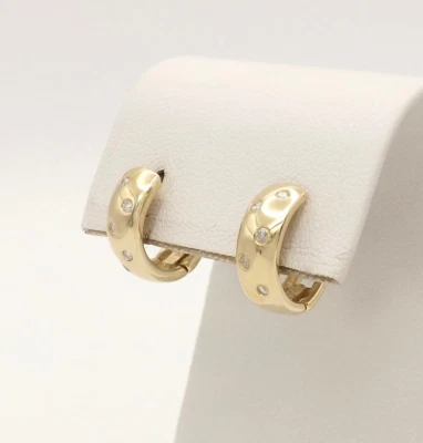 Pendientes de aro Huggie de diamantes naturales de oro de 14k piedras dispersas flotantes nuevos Foto 1 de 4