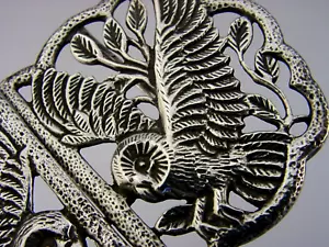 STERLING SILVER BARN OWL BIRD ANIMAL NURSES BELT BUCKLE 1997 BEAUTIFUL HEAVY 68g - Picture 1 of 7