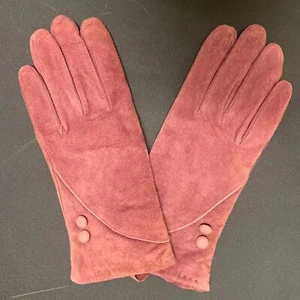 Redfish Designs Womens Mauve Suede Gloves Covered Button accent Lined M/L - Picture 1 of 9