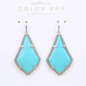 NWOT Kendra Scott Alex Turquoise Magnesite Blue Earrings Silver Tone - Picture 1 of 5