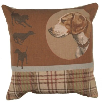 Le Pointer Hunting Dogs Plaid Pattern Woven Tapestry Cushion Cover (Cover Only) - Image 1 of 3