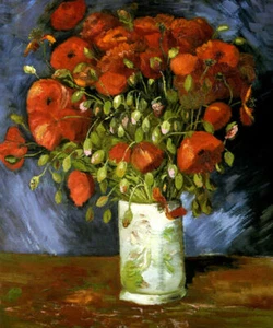 VASE WITH POPPIES FLOWERS 1886 IMPRESSIONISM PAINTING BY VINCENT VAN GOGH REPRO - Picture 1 of 3