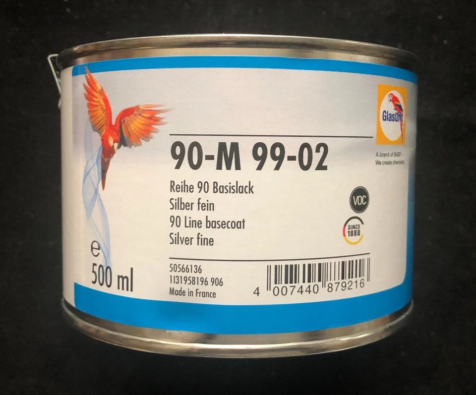 Glasurit 90-M 99/02 Metallizzato Vernice Miscelata ad Acqua Argento Fein 0,5 - Immagine 1 di 2