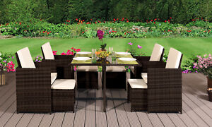CUBE RATTAN GARDEN FURNITURE SET CHAIRS SOFA TABLE PATIO WICKER 8 SEATER