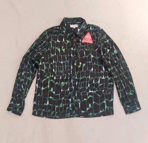 Dancing Leopard BNWT blouse shirt Collar Long sleeves Green/black pattern UK 10 - Picture 1 of 8