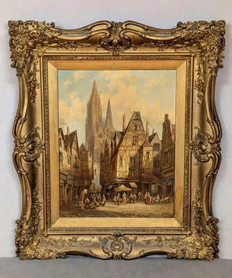 Henry Thomas Schäfer London 1854-1915 Caudebec en Caux sur Seine Ölgemälde antik - Bild 1 von 4