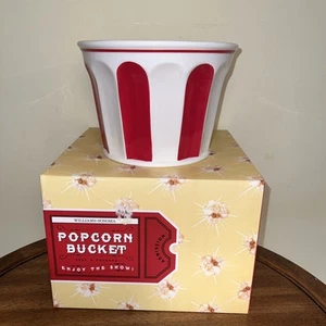 Williams Sonoma Ceramic Popcorn Bucket Bowl Large Red White Striped New 6.5x9.5” - Picture 1 of 6