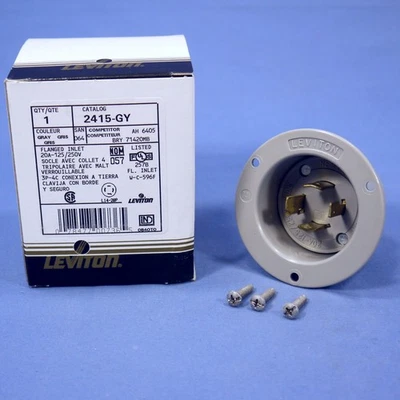 Leviton cinza L14-20P bloqueio flangeado entrada giro torção plugue 20A 125/250V 2415-GY - Imagem 1 de 4