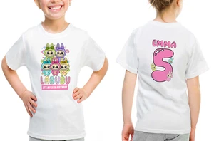 Labubu Birthday Themed T-Shirt Personalised Monster Shirt Cartoon Kids Girls Boy - Picture 1 of 2