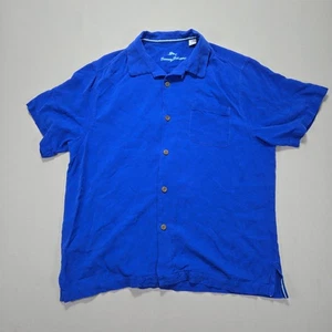 Tommy Bahama 100% Silk Camp embroidered Blue Button Down Short Sleeve Mens L - Bild 1 von 9