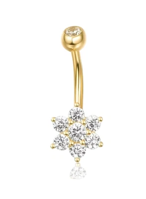 Anillo piercing ombligo flor racimo chapado en oro plata 925 piedra circonita brillante Foto 1 de 4