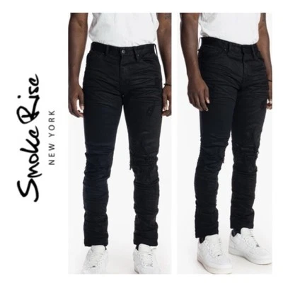 "Jean ajustado Smoke Rise negro desgastado para hombre talla 30x32""" Foto 1 de 4