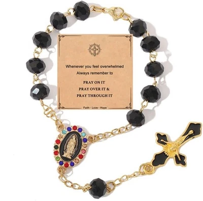 Rosary for Rearview Mirror, Rosary for Car Mirror Hanging, Religious Gifts Black - Image 1 of 4