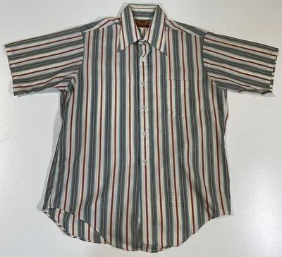 Винтажный Van Heusen Vanopress 417 в полоску на пуговицах размер XL пляж гранж 70-х - Изображение 1 из 4