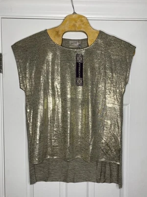 Camisa Dantelle Mujer Manga Corta Abertura Laterales Dorado Gris Metálico Grande Nueva Foto 1 de 4