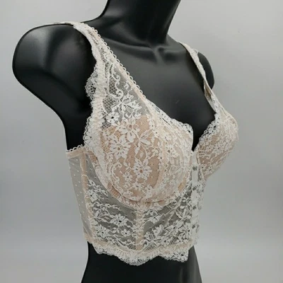 Sujetador corsé de encaje marfil VICTORIAS SECRET Bustier talla 34D Dream Angels forrado Demi Foto 1 de 4