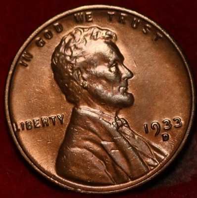 Uncirculated Red 1933-D Denver Mint Copper Lincoln Wheat Cent - Image 1 of 2
