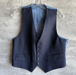 Vintage 1960s Pierre Cardin Couture Collection Blue Wool Pinstripe Vest Size L - Picture 1 of 2