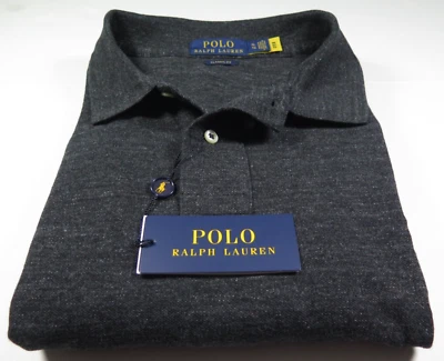 Camisa polo masculina recente Ralph Lauren algodão preta urze cinza pônei GG nova com etiquetas - Imagem 1 de 4