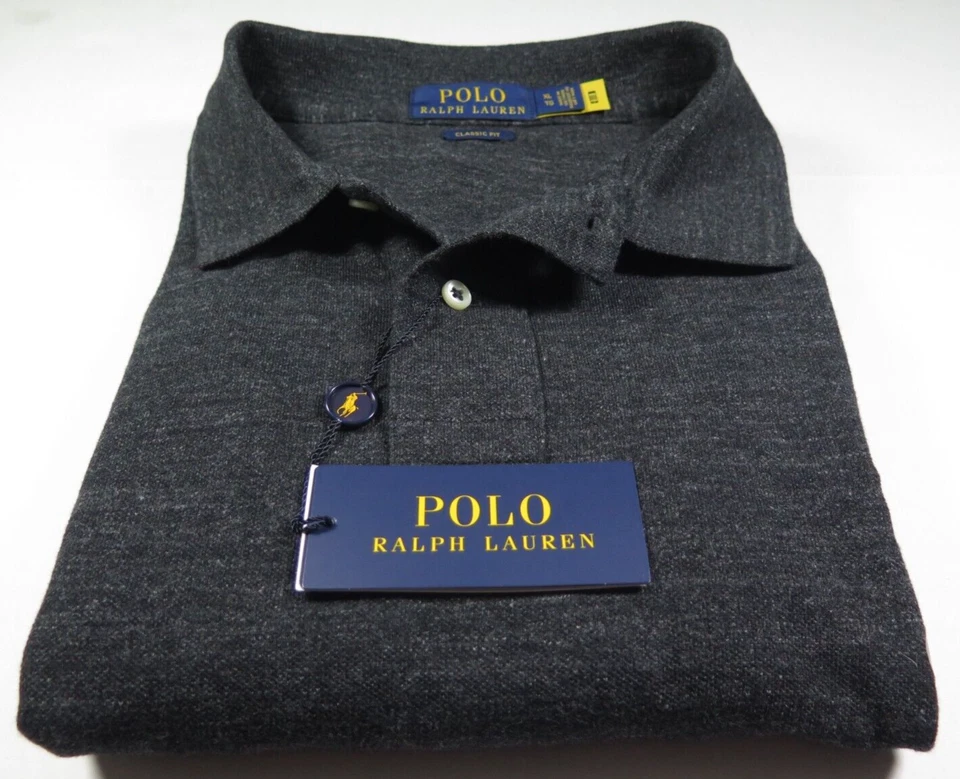 Reciente Ralph Lauren Para Hombres Algodón Negro Gris Jaspeado Poni Polo XL NUEVO CON ETIQUETAS NUEVO Foto 1 de 4