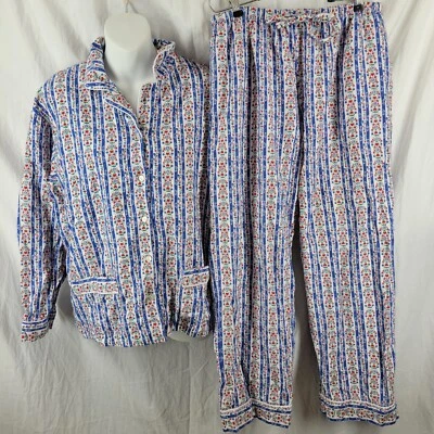 Lanz of Salzburg women's flannel pajamas Size Medium Blue Red Hearts Cottagecore - Image 1 of 4