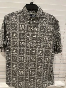 Hawaiian Style Chaps Est 1978 Mens Medium Button Up Black White Animal Print - Picture 1 of 5