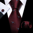Mens Striped Ties Silver Pink Silk Woven Necktie Set Handkerchief Cufflinks US
