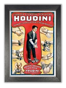 Póster fotográfico reproducción anuncio antiguo retro ilusionista Houdini Handcuff King 1 - Imagen 1 de 4