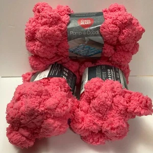 Red Heart Pomp A Doodle Jumbo Yarn Cosmopolitan Pink 3 Skeins Pom Poms - Picture 1 of 12