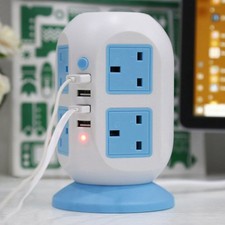 Tower Electric Mains Power Extension Lead 8 Socket 4 USB Port Adaptor Plug 3M UK