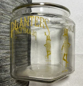 Planters Hexagonal Peanut Jar/Lid with Yellow Mr. Peanut Graphics (chipped Lid) - Picture 1 of 8