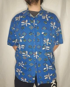 Vintage 90s BAYOU SPORT Colorful Beach XLarge Blue Short Sleeve Button Front EUC - Picture 1 of 5