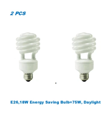 2 Bulbs,18W(75W Equivalent),Mini Spiral CFL Bulb, E26 Base, Daylight, UL Listed - Image 1 of 3