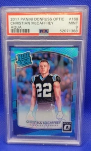 2017 Panini Donruss Optic Christian McCaffrey Rated Rookie Aqua PSA 9 140/299 - Picture 1 of 2