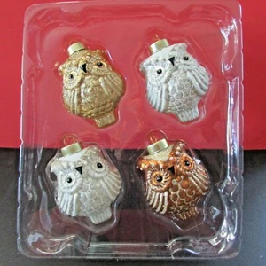 4 Owls Glass Christmas Ornaments Wondershop Sparkle Silver Gold Brown Frosted - Picture 1 of 9