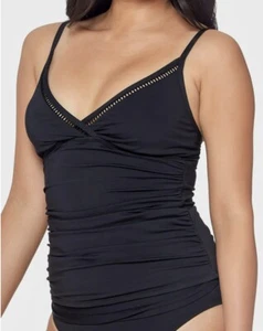 BLEU ROD BEATTIE Behind The Lines Black Ruched Tankini Top NEW Womens Sz 10 - Picture 1 of 7