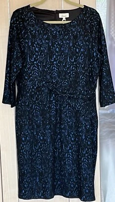 Linea Blue Black Pattern Dress Size 16 Stretch BNWT Cruise Party Xmas - Image 1 of 4