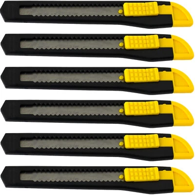 MOTOPRODUCTS 6 Small Safety Box Cutter Utility Knife Retractable Snap off Blade BLACK