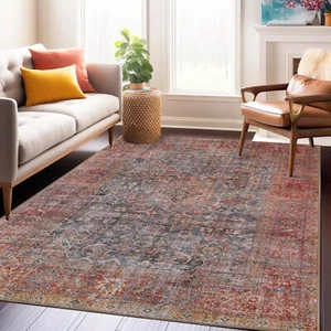 Huda Oriental Medallion Indoor Area Rug or Runner With Cotton Canvas Backing - Picture 1 of 18