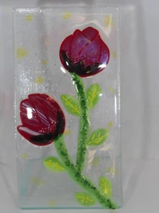 double rose free standing in fused glass. Handmade. mothers,wife, anniversary - Picture 1 of 6